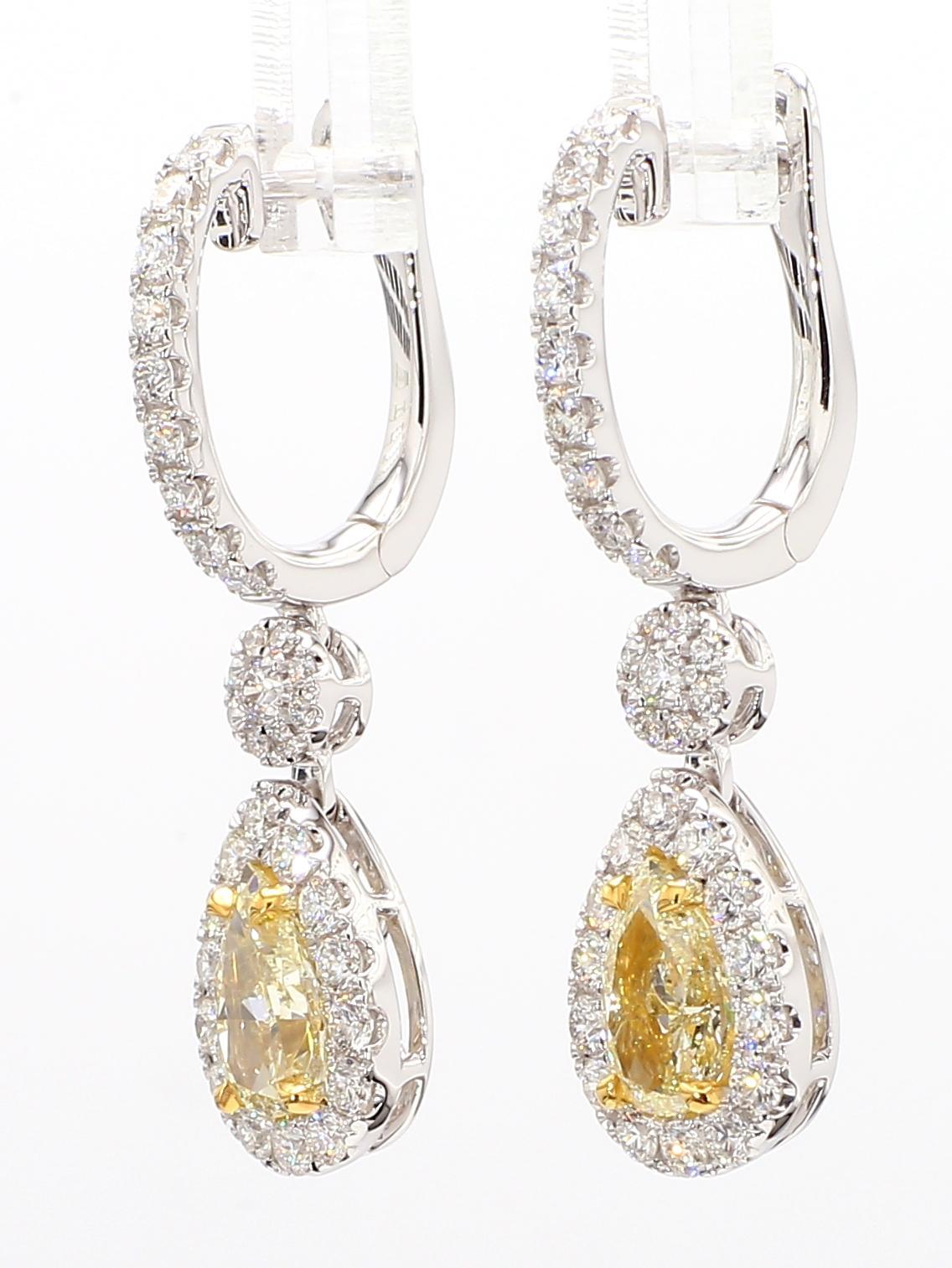 Contemporary GIA Certified Natural Yellow Pear Diamond 3.29 Carat TW Gold Earrings For Sale