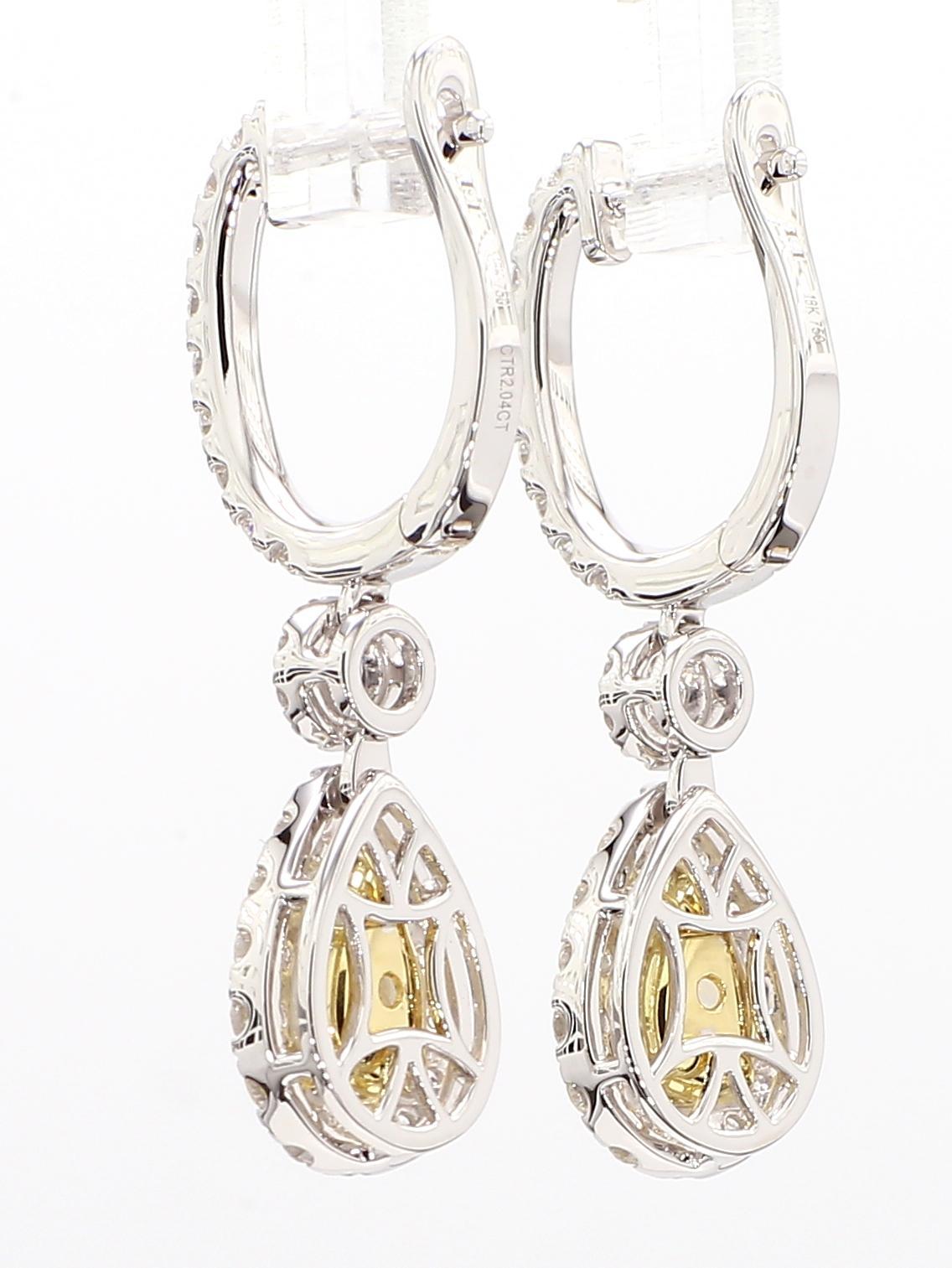 GIA Certified Natural Yellow Pear Diamond 3.29 Carat TW Gold Earrings In New Condition For Sale In New York, NY