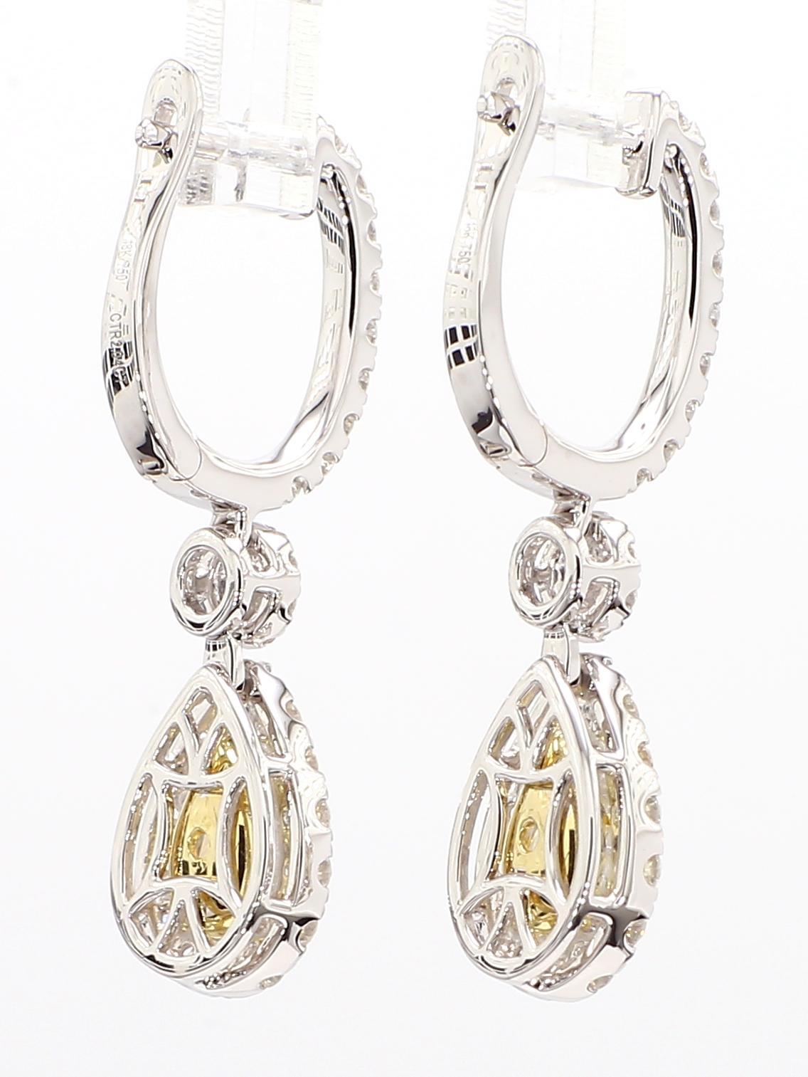 GIA Certified Natural Yellow Pear Diamond 3.29 Carat TW Gold Earrings For Sale 1