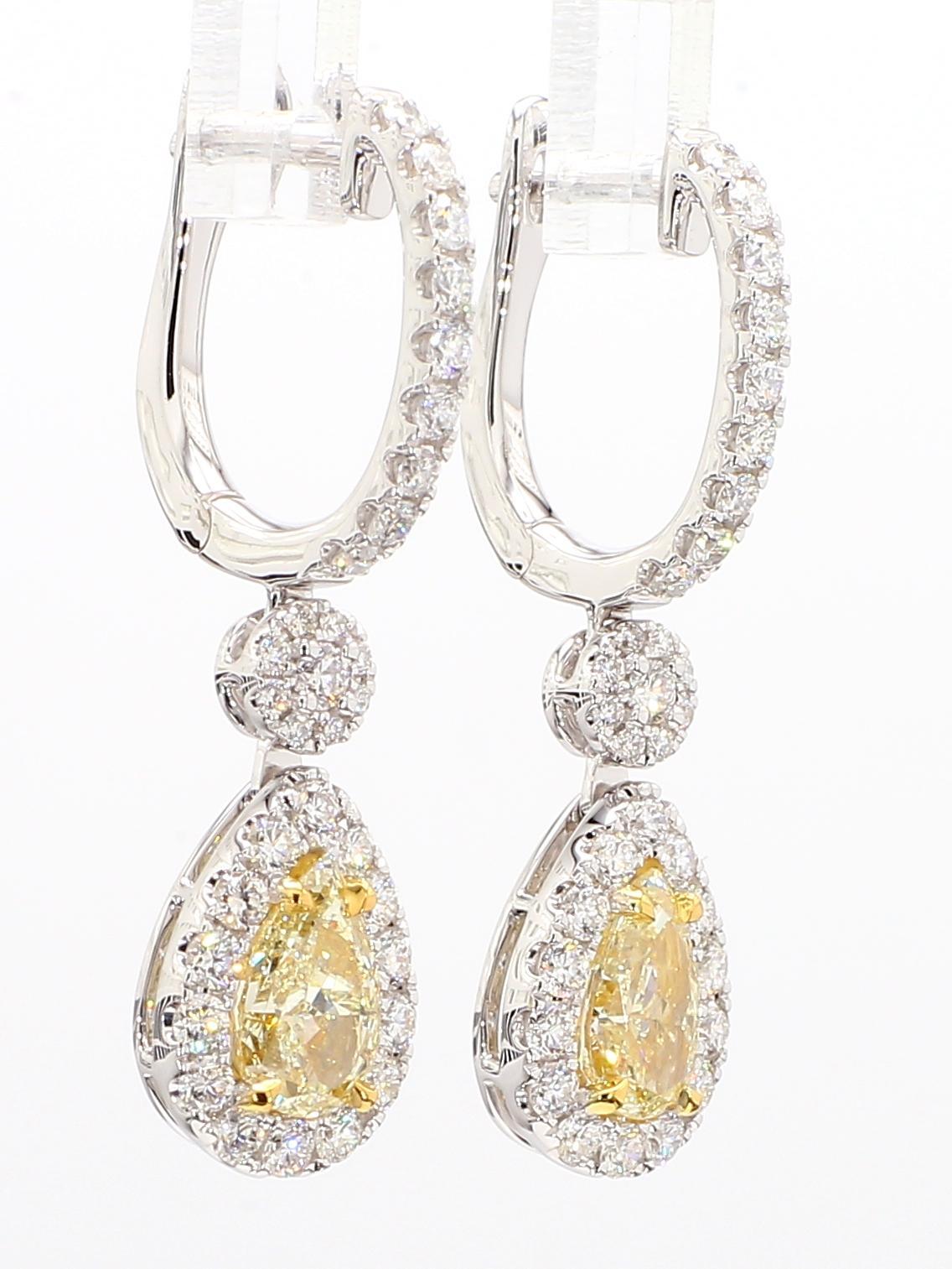 GIA Certified Natural Yellow Pear Diamond 3.29 Carat TW Gold Earrings 3