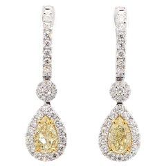 GIA Certified Natural Yellow Pear Diamond 3.29 Carat TW Gold Earrings