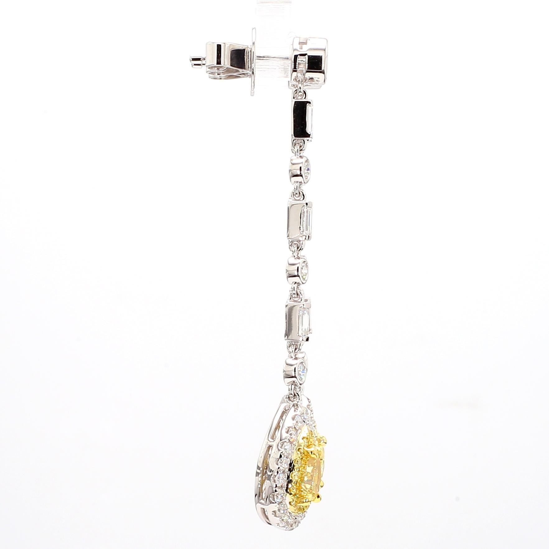 Contemporary GIA Certified Natural Yellow Pear Diamond 3.39 Carat TW Gold Drop Earrings For Sale