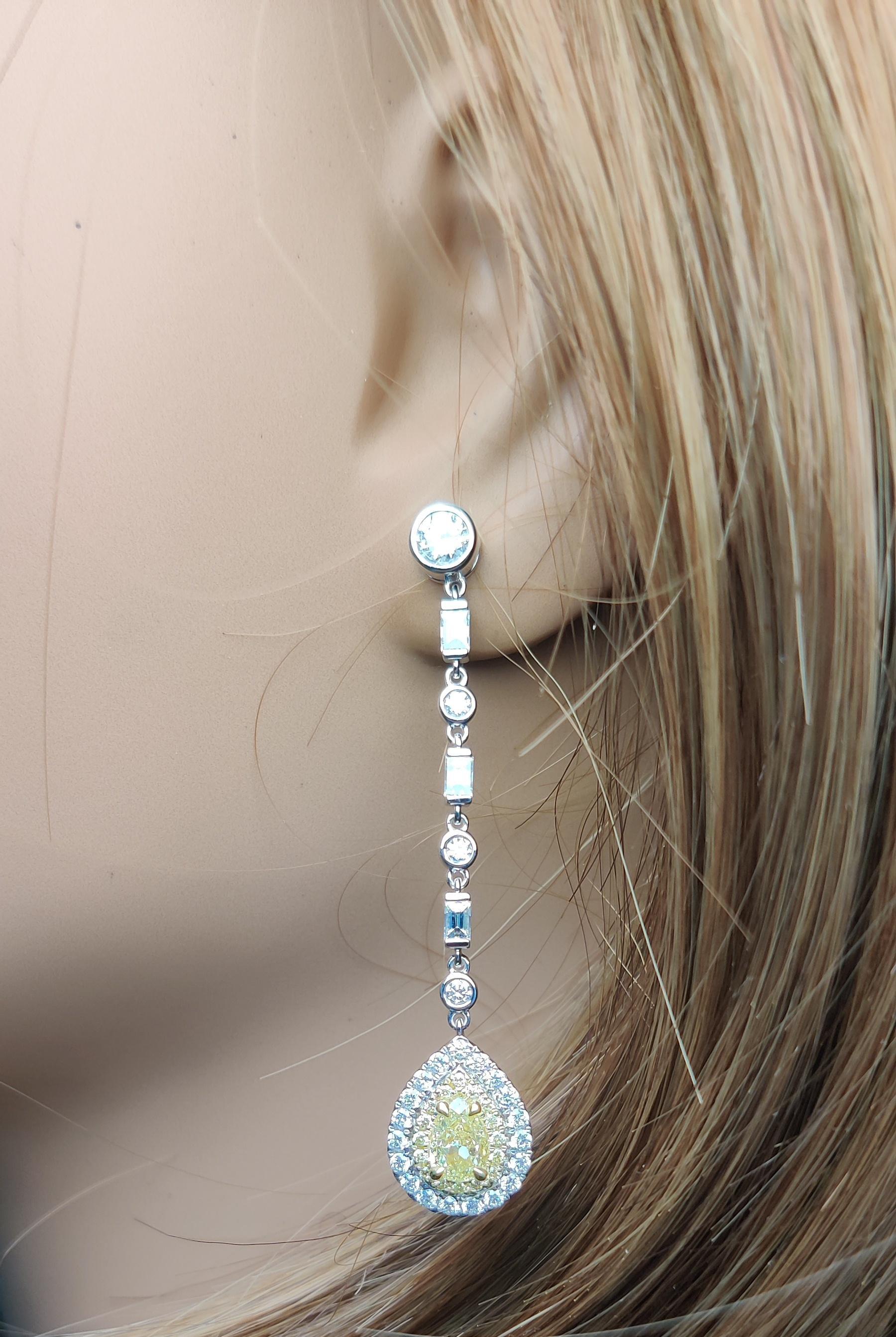GIA Certified Natural Yellow Pear Diamond 3.39 Carat TW Gold Drop Earrings In New Condition For Sale In New York, NY