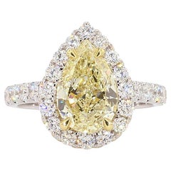 GIA-zertifizierter natürlicher gelber birnenförmiger Diamant 3.41 Karat TW Gold Cocktail-Ring