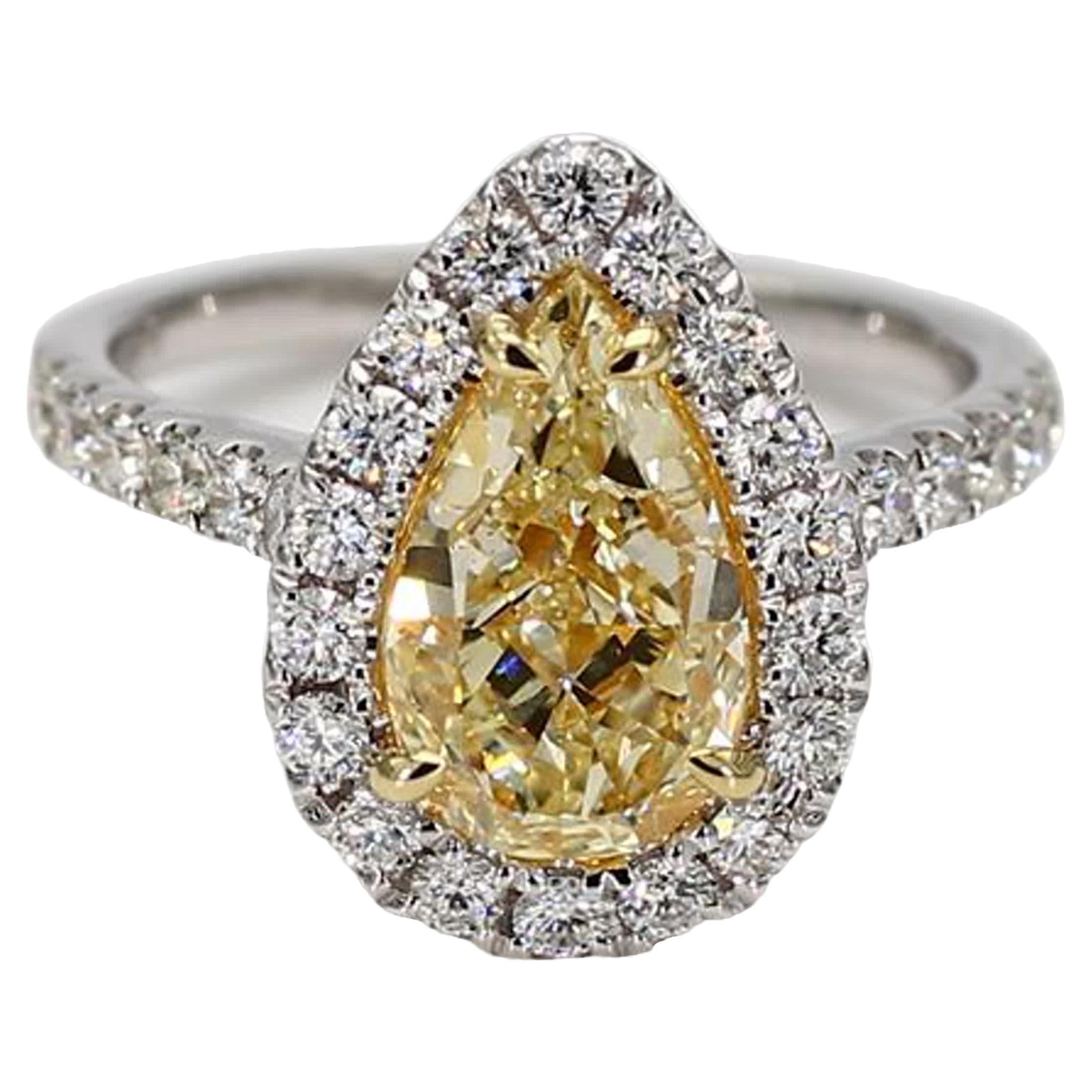 GIA Certified Natural Yellow Pear Diamond 3.85 Carat TW Gold Cocktail Ring For Sale