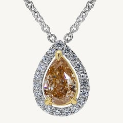 GIA Certified Natural Yellow Pear Diamond .42 Carat TW Gold Drop Pendant