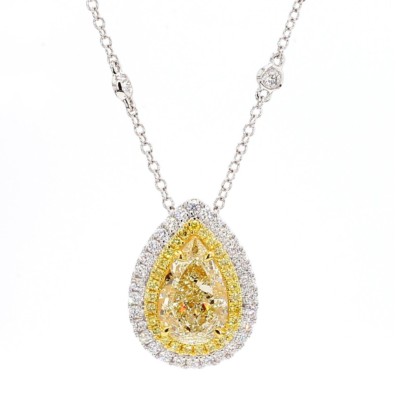 Contemporary GIA Certified Natural Yellow Pear Diamond 4.40 Carat TW Gold Drop Pendant For Sale