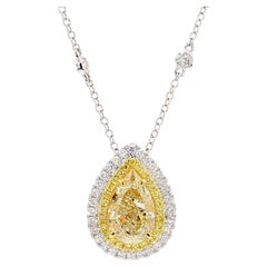 Colgante de gota de oro con diamante amarillo pera natural certificado por GIA de 4.40 quilates TW