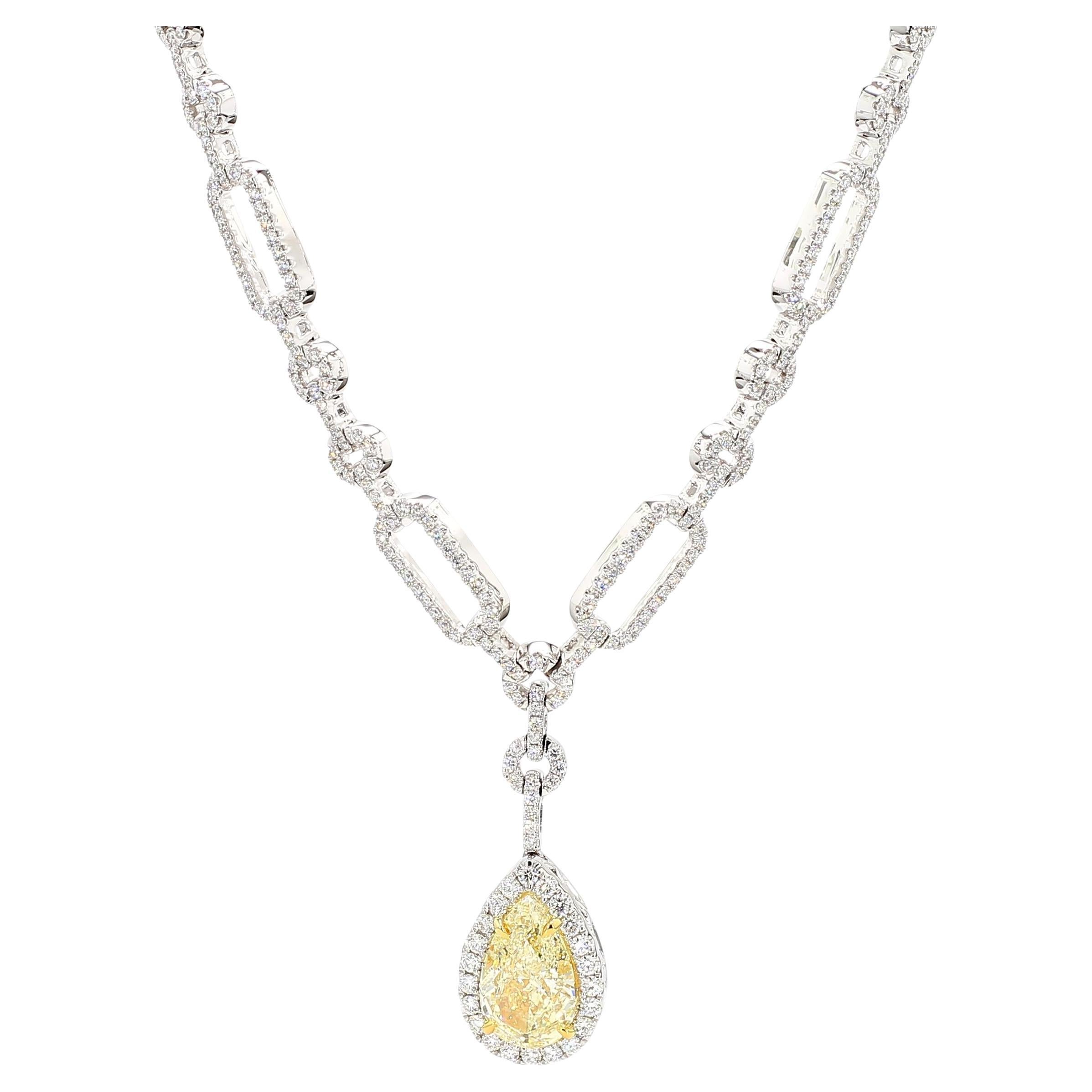GIA Certified Natural Yellow Pear Diamond 8.68 Carat TW Gold Drop Necklace