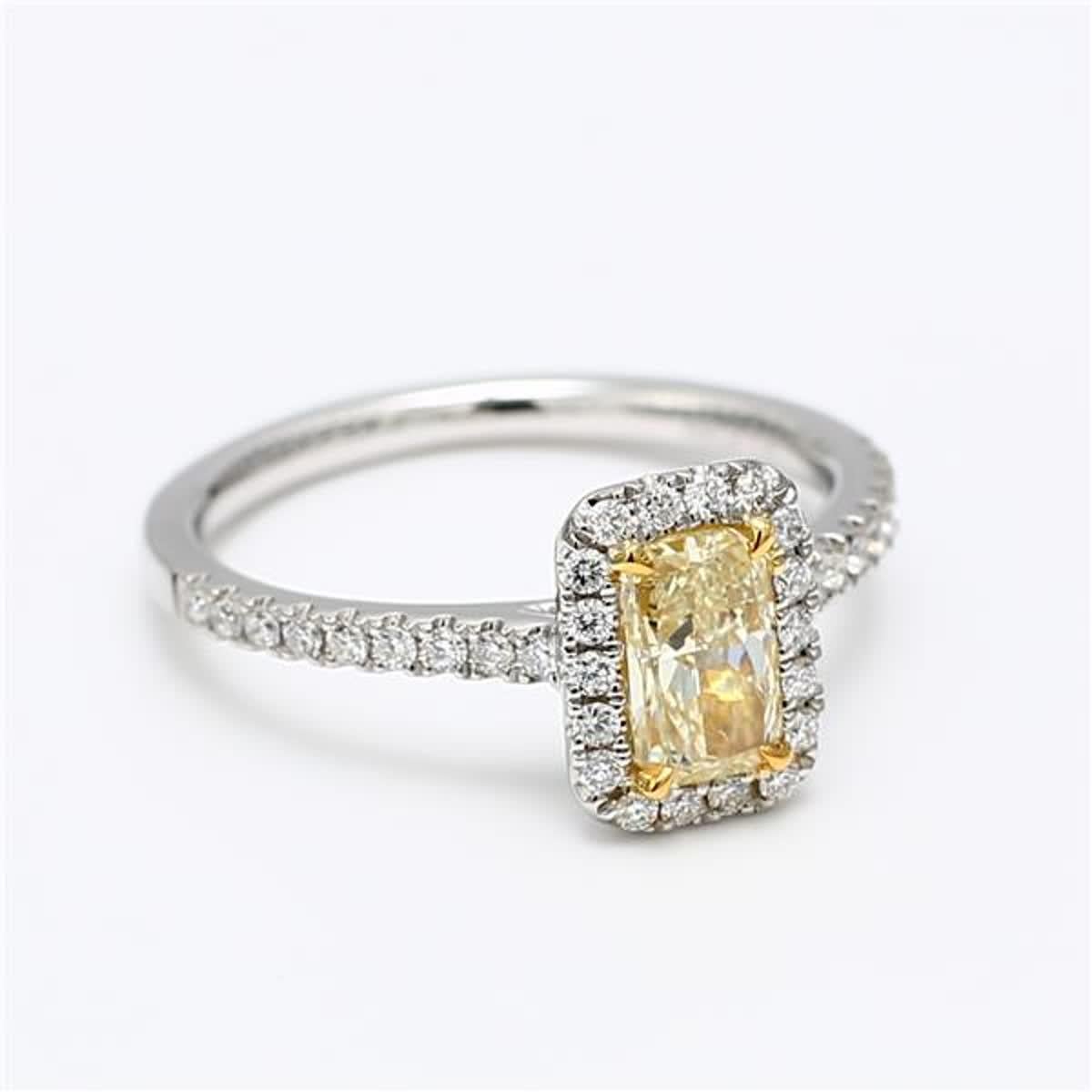 Women's GIA Certified Natural Yellow Radiant and White Diamond 1.09 Carat TW Plat Ring