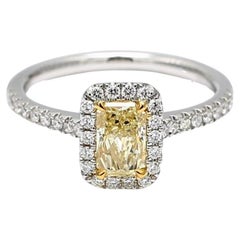 GIA Certified Natural Yellow Radiant and White Diamond 1.09 Carat TW Plat Ring
