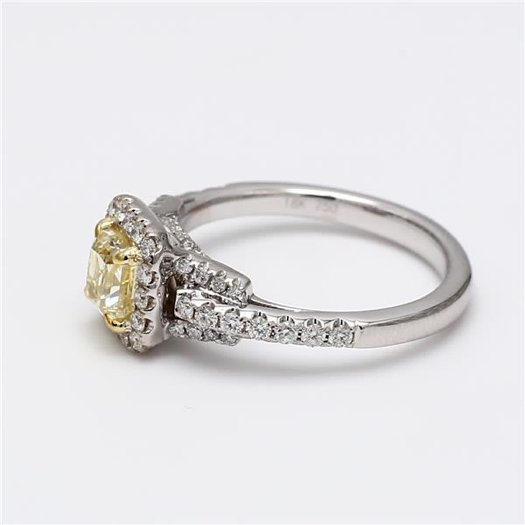 Contemporary GIA Certified Natural Yellow Radiant and White Diamond 1.22 Carat TW Gold Ring