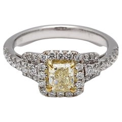 GIA Certified Natural Yellow Radiant and White Diamond 1.22 Carat TW Gold Ring