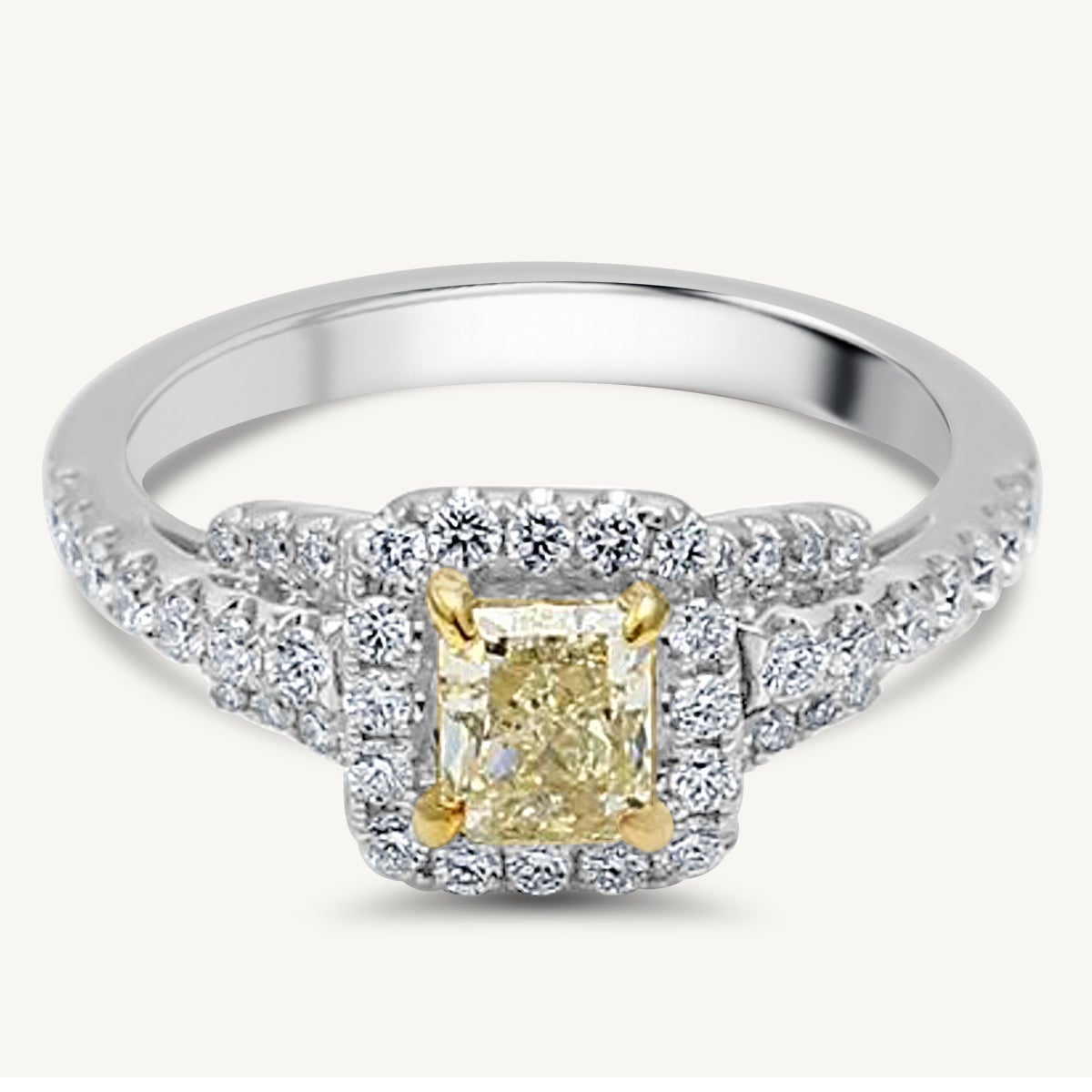 GIA Certified Natural Yellow Radiant and White Diamond 1.22 Carat TW Gold Ring