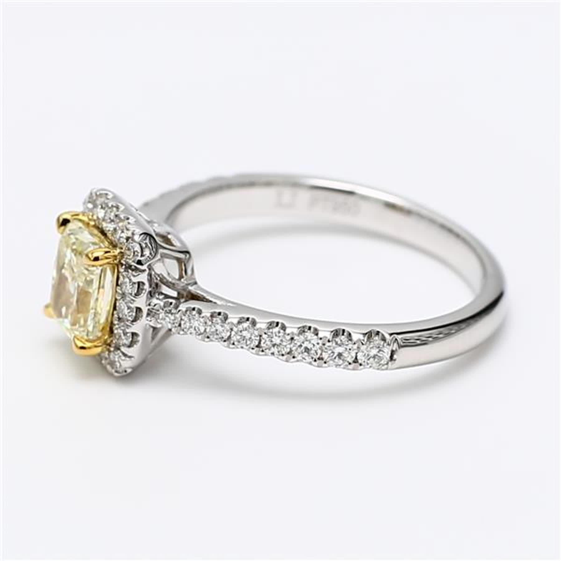 Contemporary GIA Certified Natural Yellow Radiant and White Diamond 1.22 Carat TW Plat Ring