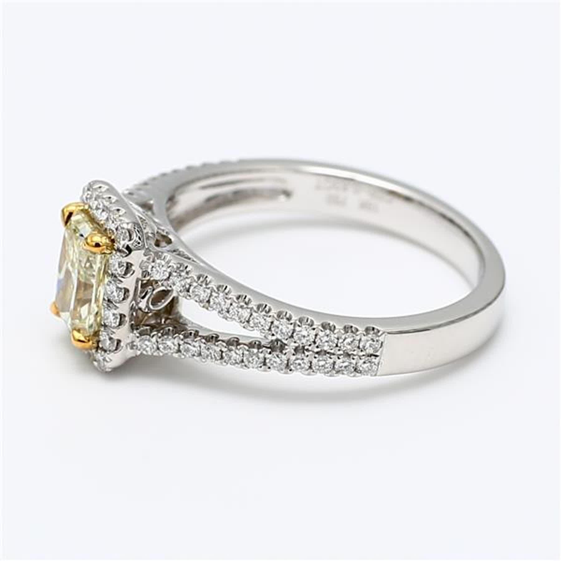 Contemporary GIA Certified Natural Yellow Radiant and White Diamond 1.22 Carat TW Plat Ring