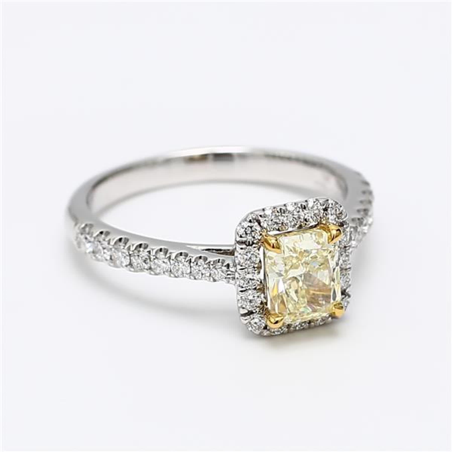 GIA Certified Natural Yellow Radiant and White Diamond 1.22 Carat TW Plat Ring 1