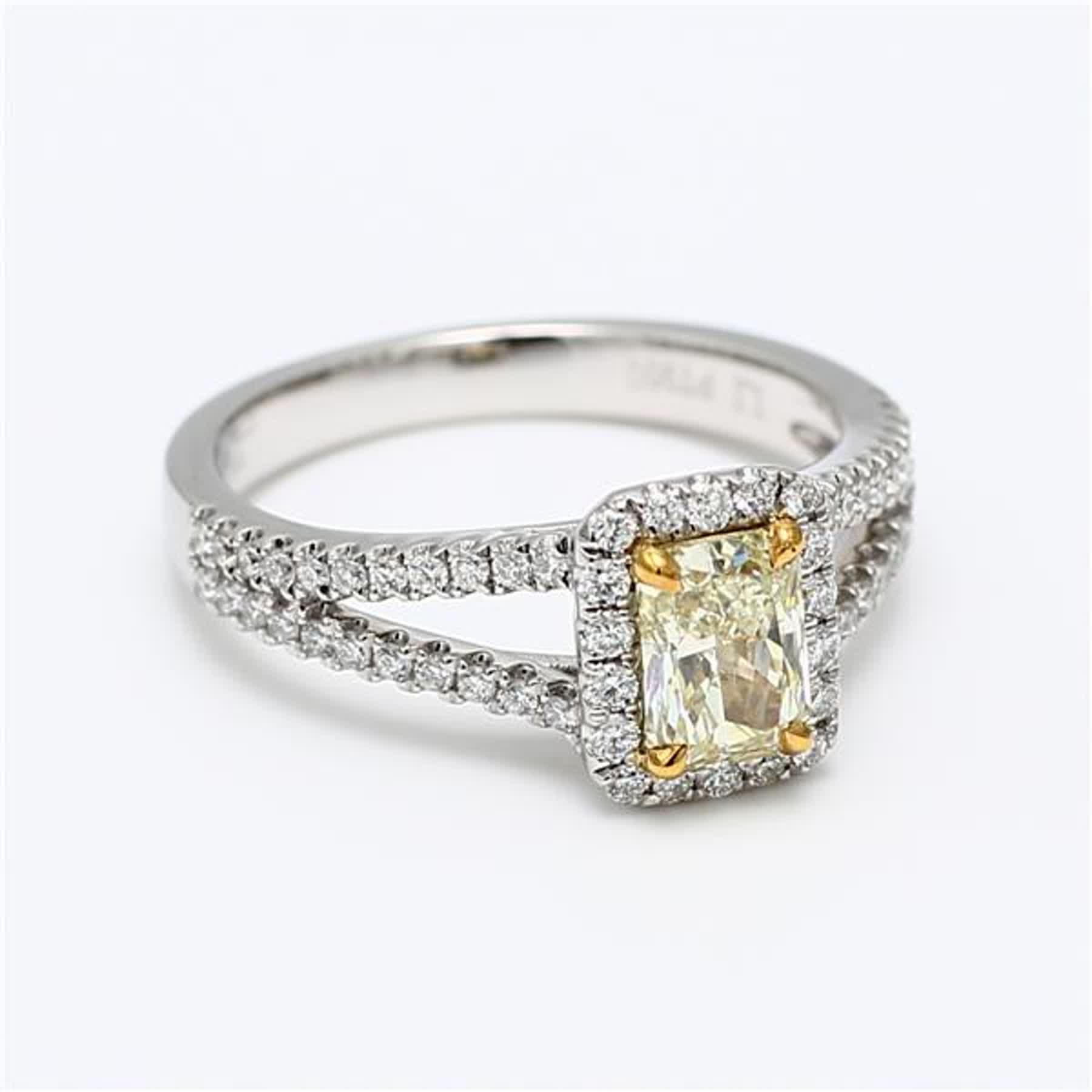 GIA Certified Natural Yellow Radiant and White Diamond 1.22 Carat TW Plat Ring 1