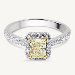 GIA Certified Natural Yellow Radiant and White Diamond 1.22 Carat TW Plat Ring
