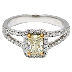 GIA Certified Natural Yellow Radiant and White Diamond 1.22 Carat TW Plat Ring