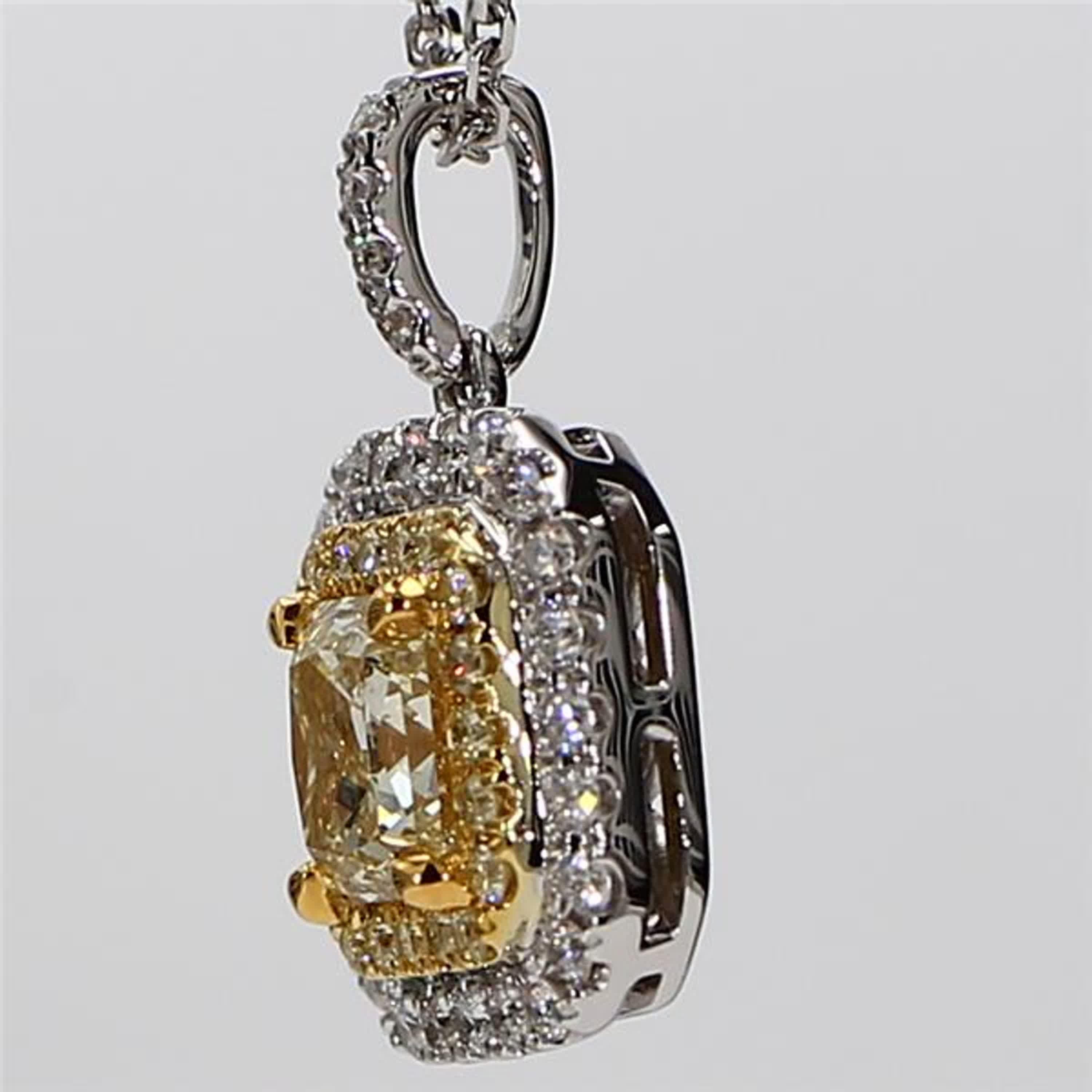 Contemporary GIA Certified Natural Yellow Radiant and White Diamond 1.34ct TW Gold Pendant For Sale