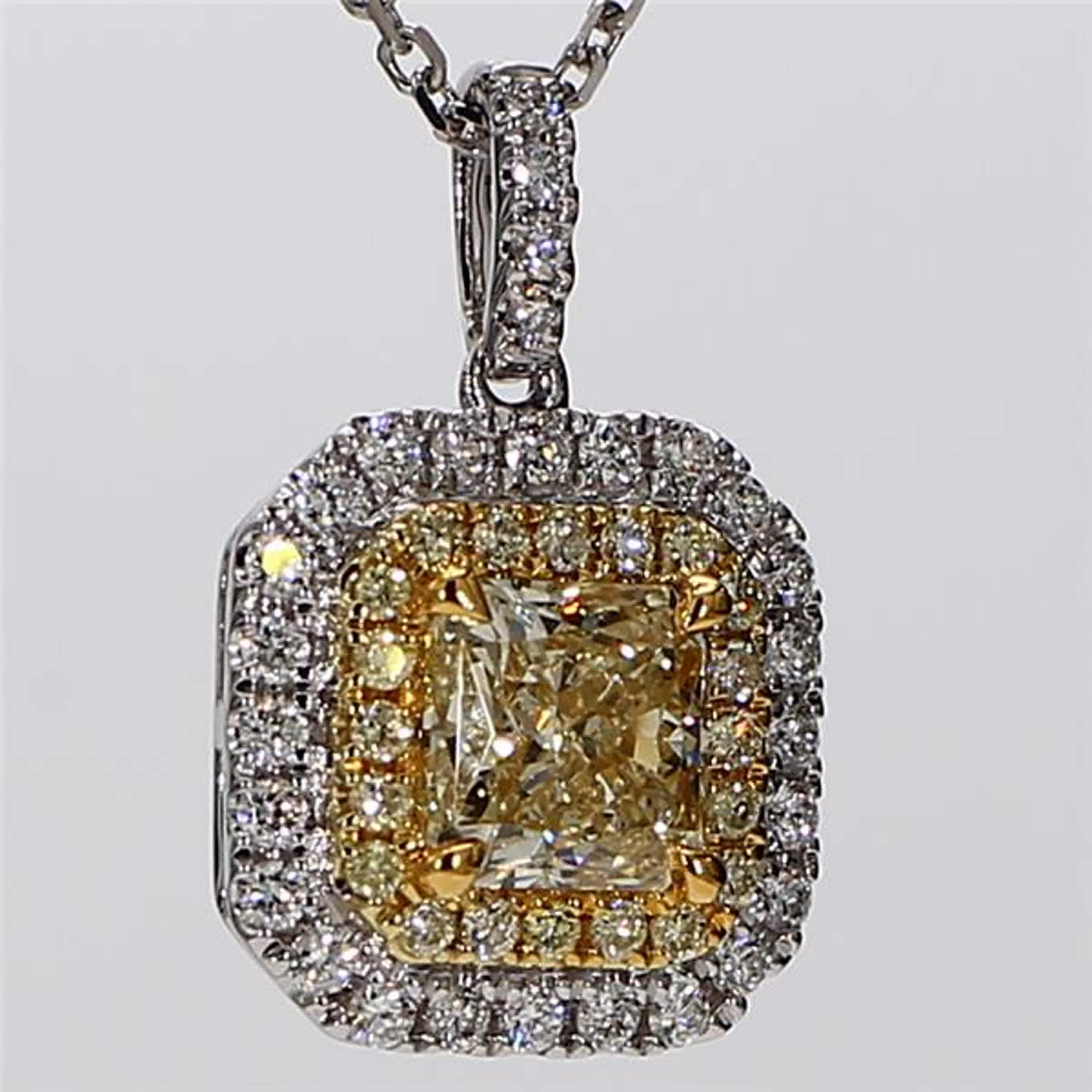 GIA Certified Natural Yellow Radiant and White Diamond 1.34ct TW Gold Pendant 1
