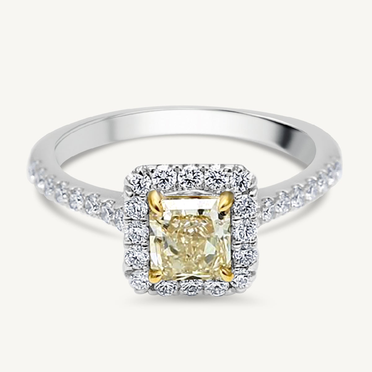GIA Certified Natural Yellow Radiant and White Diamond 1.36 Carat TW Plat Ring
