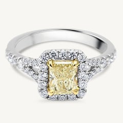 GIA Certified Natural Yellow Radiant and White Diamond 1.44 Carat TW Plat Ring