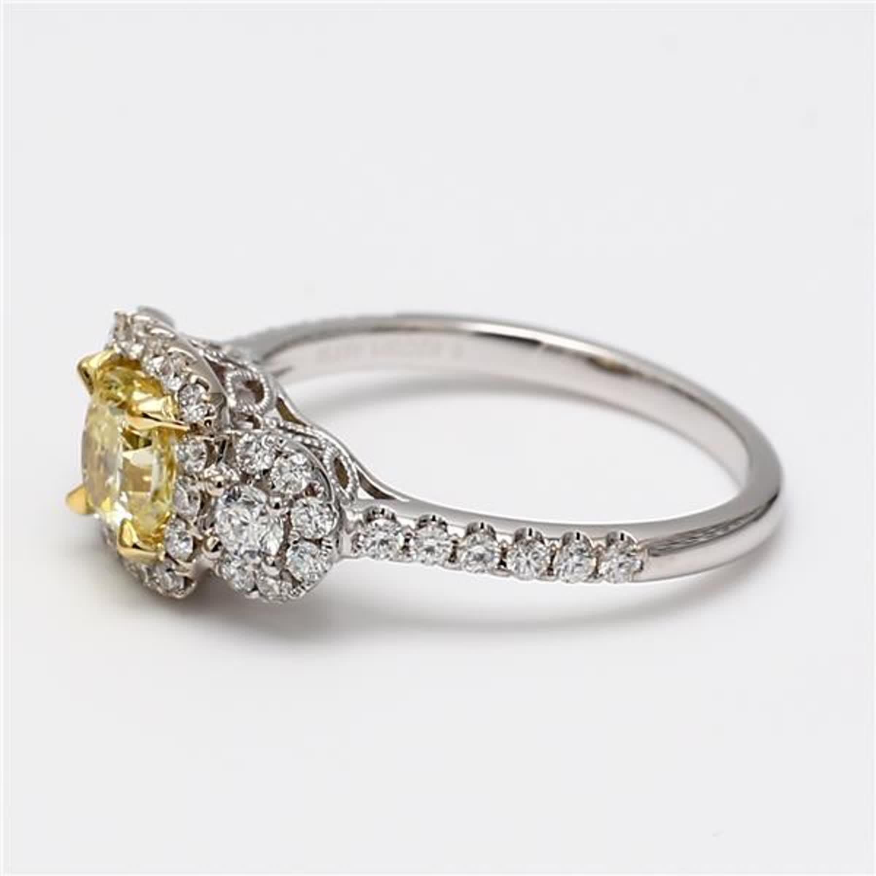 Contemporary GIA Certified Natural Yellow Radiant and White Diamond 1.48 Carat TW Gold Ring
