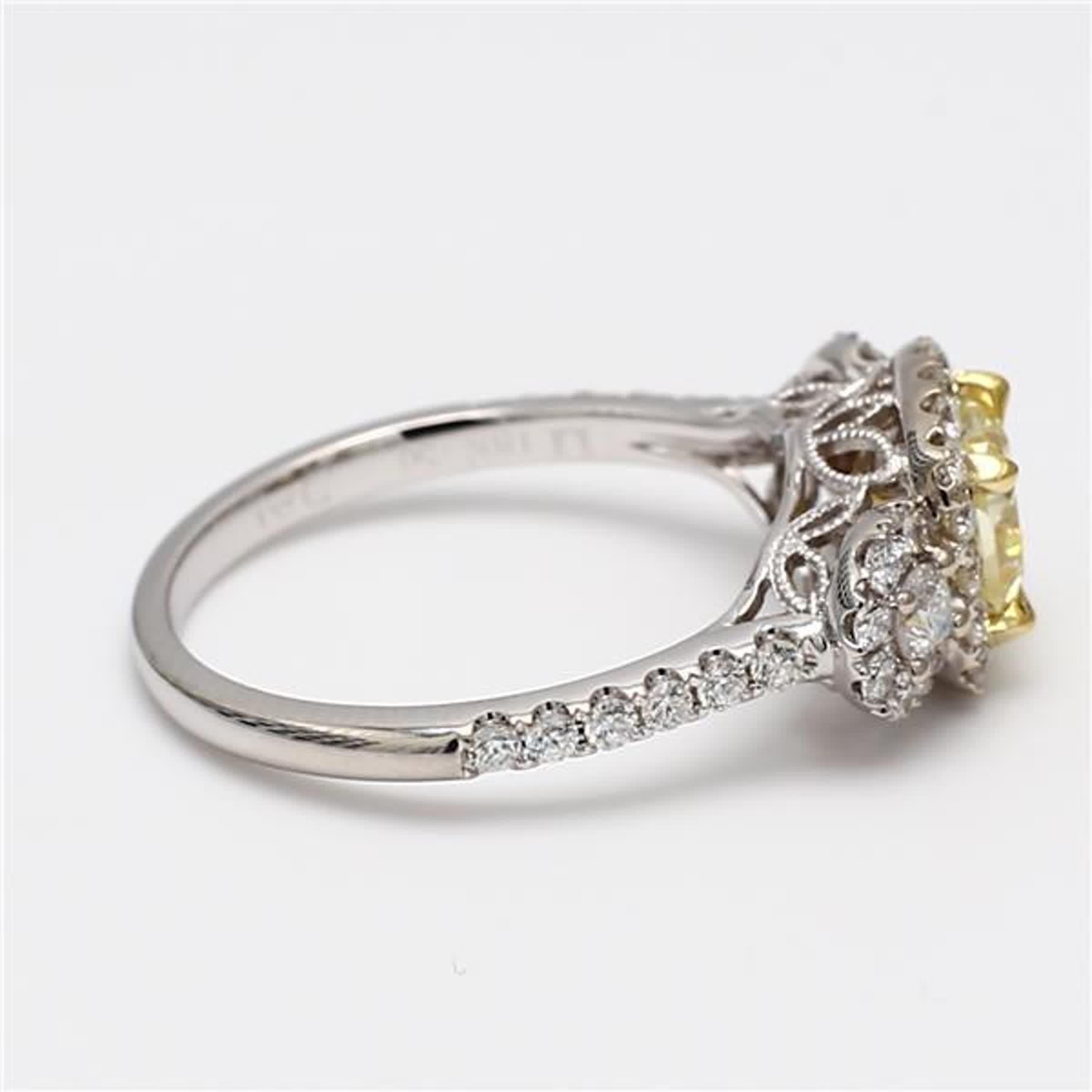 Women's GIA Certified Natural Yellow Radiant and White Diamond 1.48 Carat TW Gold Ring
