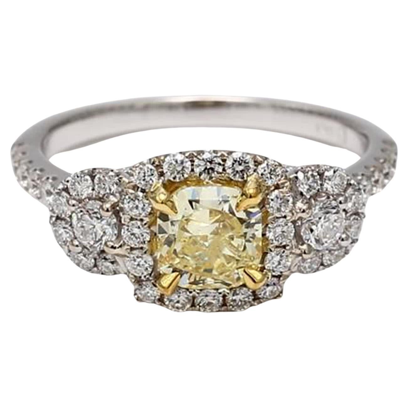 GIA Certified Natural Yellow Radiant and White Diamond 1.48 Carat TW Gold Ring