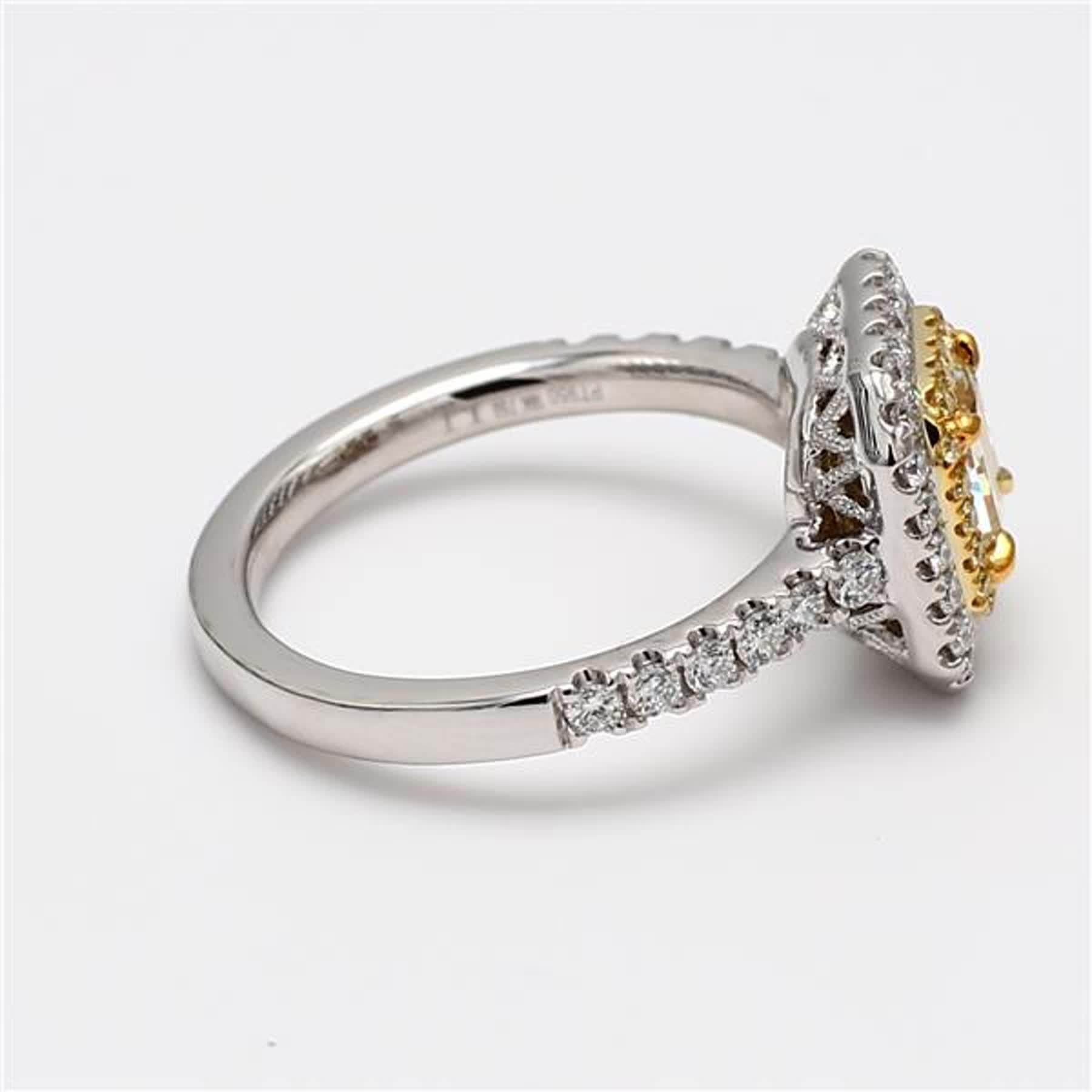 Women's GIA Certified Natural Yellow Radiant and White Diamond 1.54 Carat TW Plat Ring For Sale
