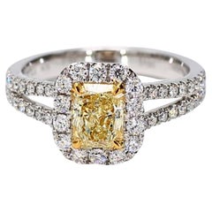 GIA Certified Natural Yellow Radiant and White Diamond 1.54 Carat TW Plat Ring