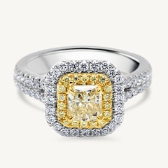GIA Certified Natural Yellow Radiant and White Diamond 1.59 Carat TW Plat Ring