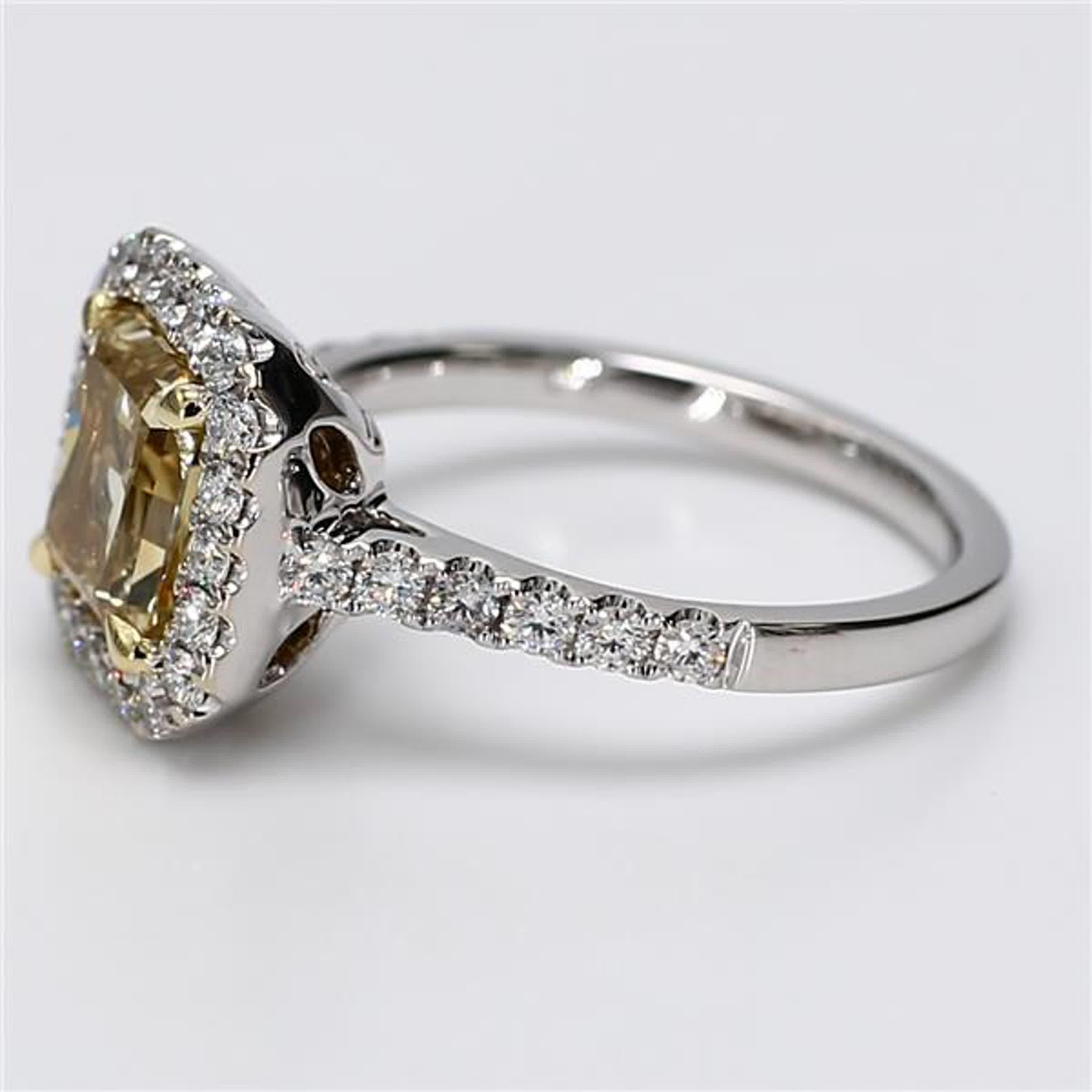 Contemporary GIA Certified Natural Yellow Radiant and White Diamond 2.65 Carat TW Gold Ring For Sale