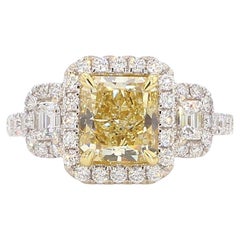 GIA-zertifizierter natürlicher gelber strahlender und weißer Diamant 3.07 Karat TW Goldring