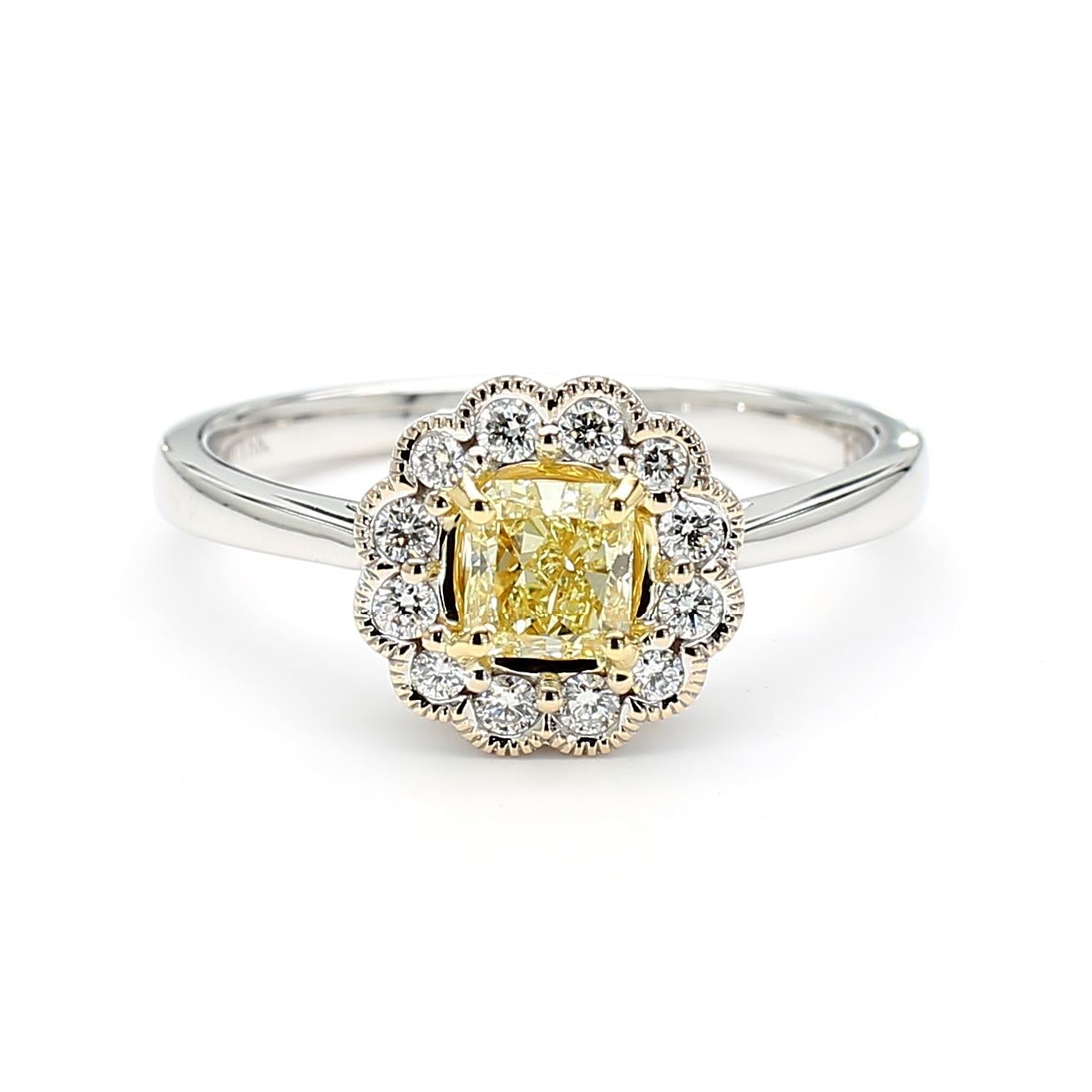 Contemporary GIA Certified Natural Yellow Radiant Diamond 0.67 Carat TW Gold Cocktail Ring For Sale