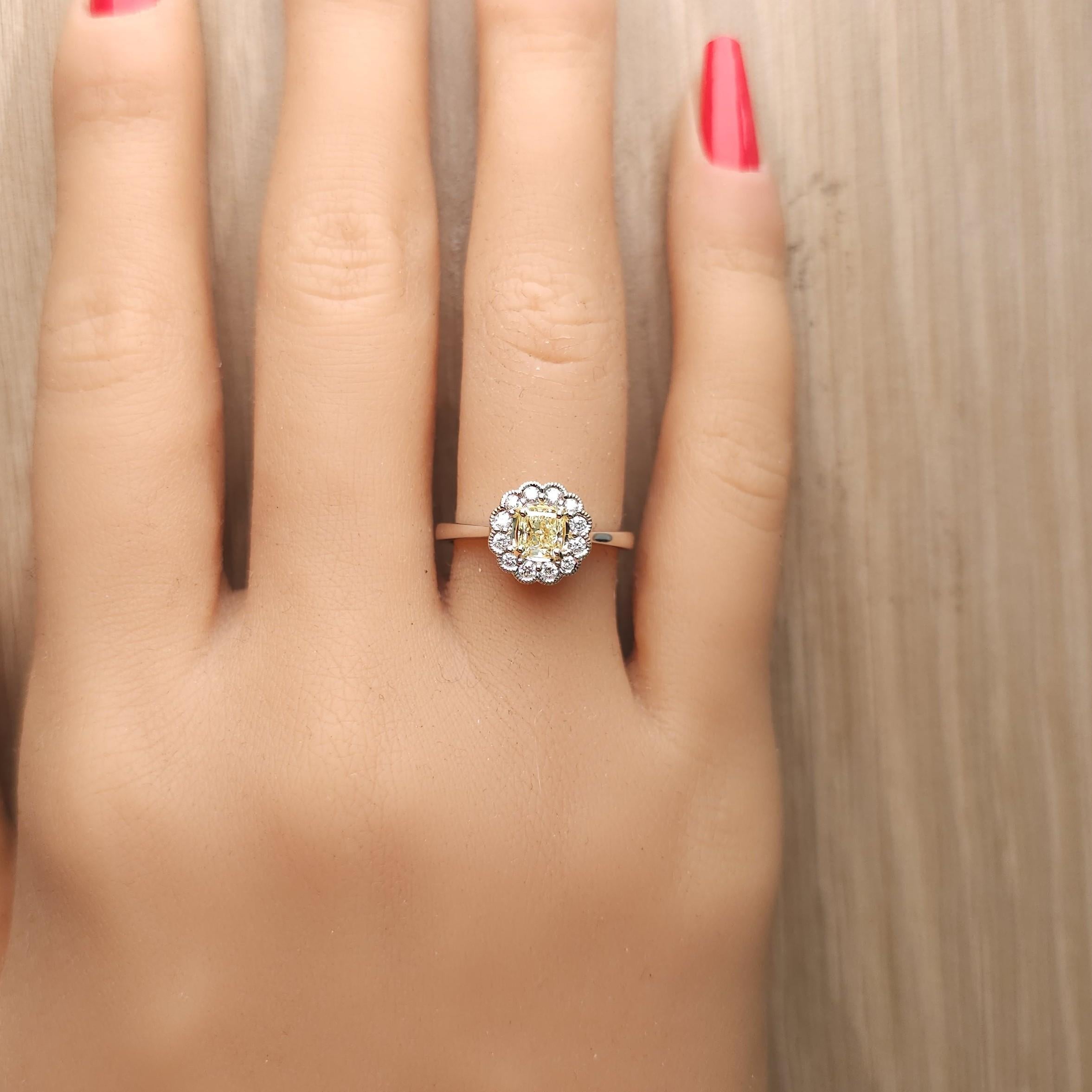 GIA Certified Natural Yellow Radiant Diamond 0.67 Carat TW Gold Cocktail Ring In New Condition For Sale In New York, NY
