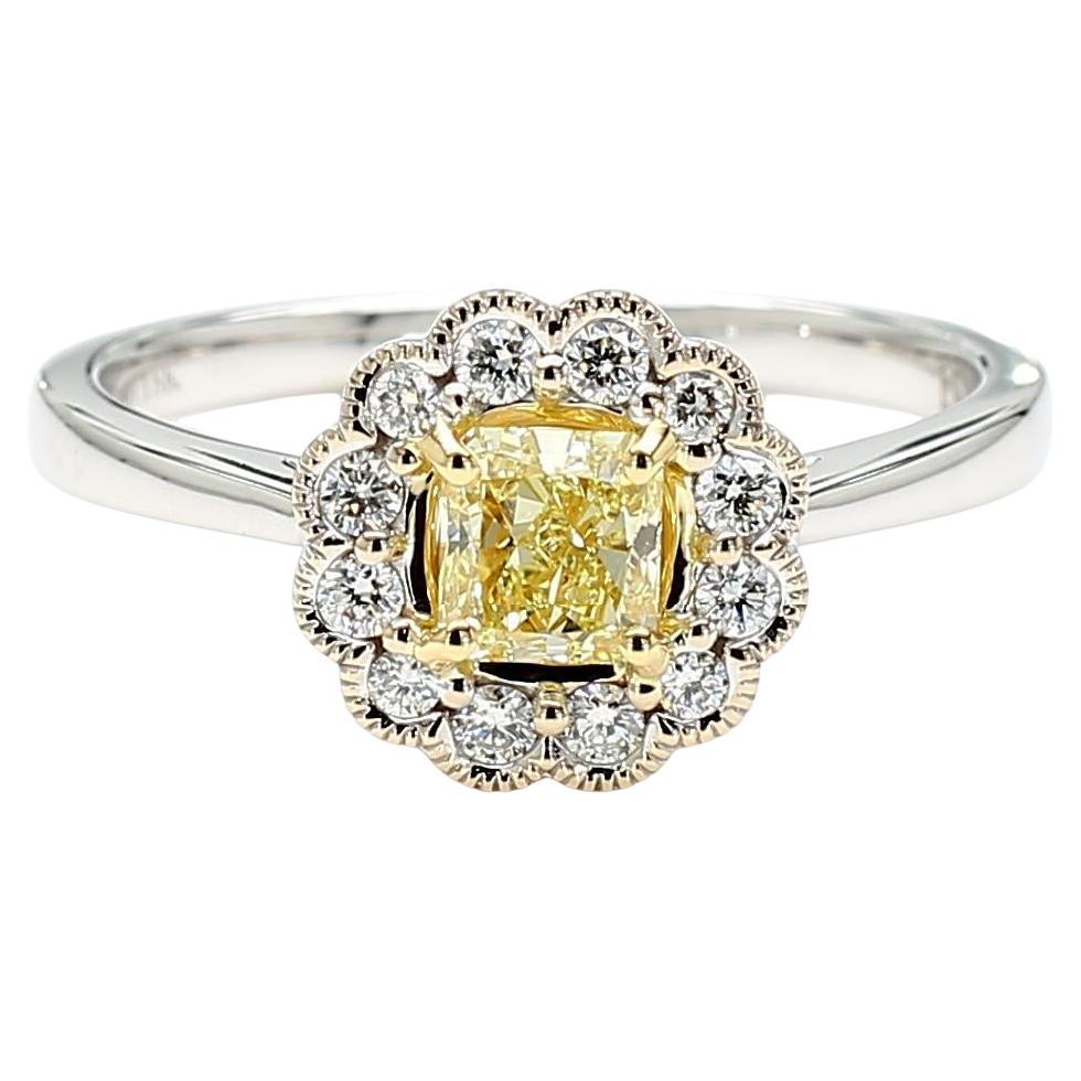 GIA Certified Natural Yellow Radiant Diamond 0.67 Carat TW Gold Cocktail Ring For Sale