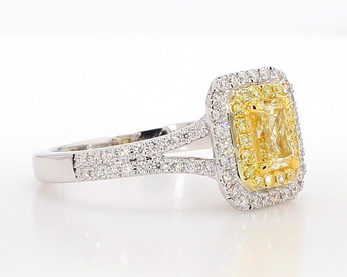 GIA Certified Natural Yellow Radiant Diamond 1.14 Carat TW Gold Cocktail Ring For Sale 1