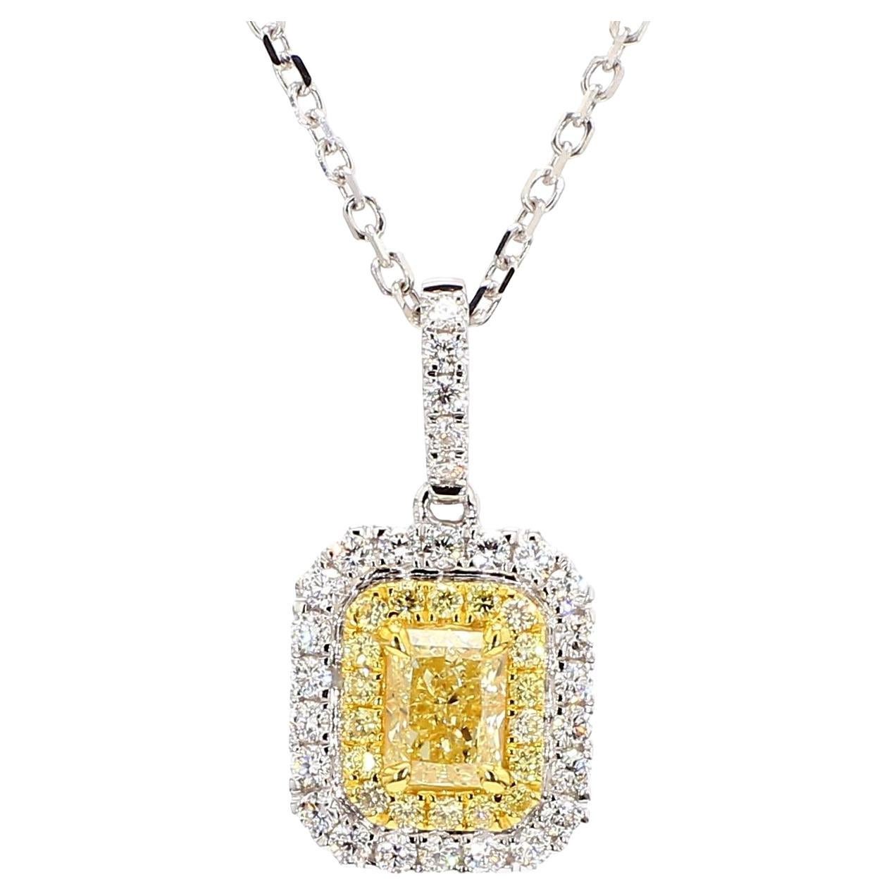 GIA Certified Natural Yellow Radiant Diamond 1.17 Carat TW Gold Drop Pendant