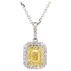 GIA Certified Natural Yellow Radiant Diamond 1.17 Carat TW Gold Drop Pendant