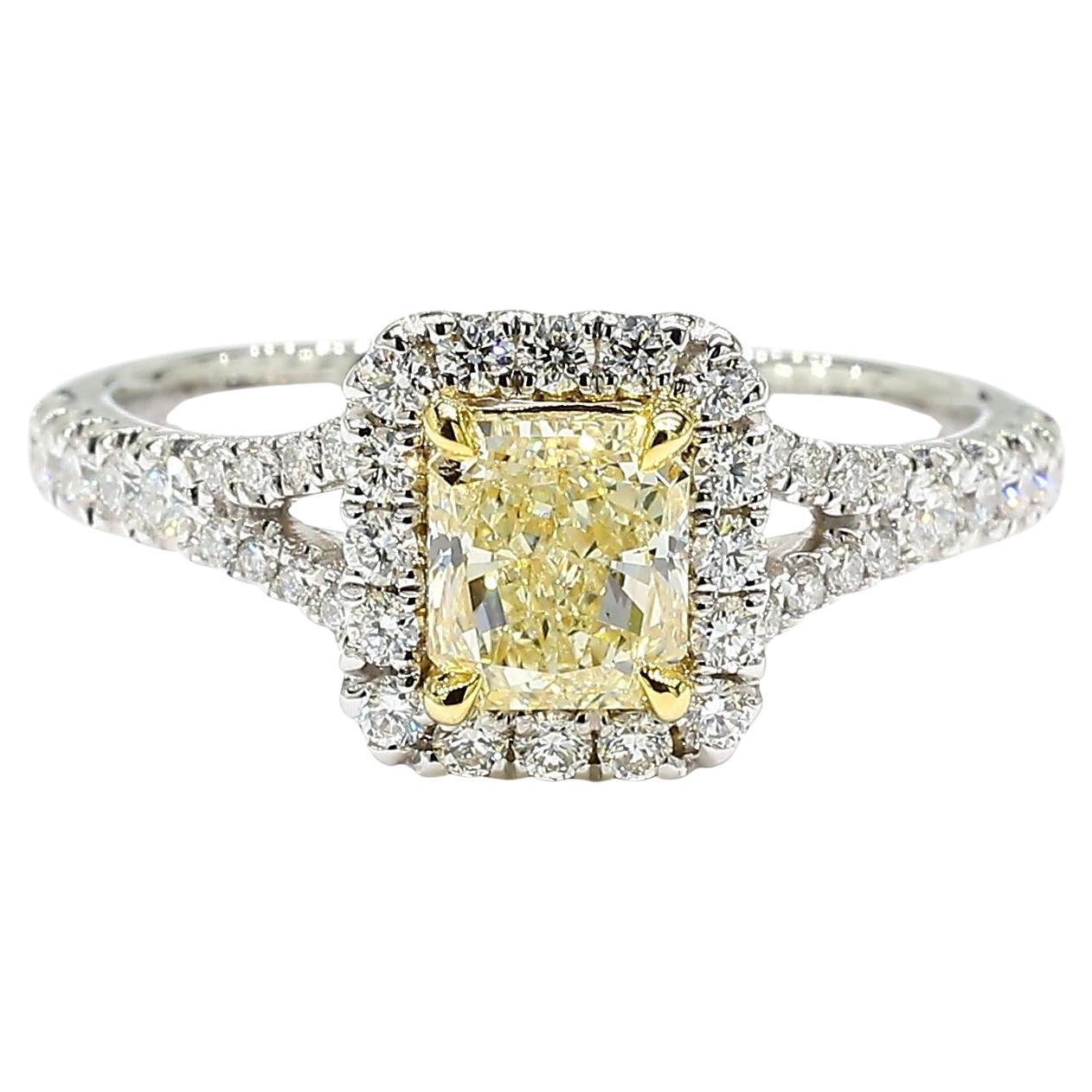 GIA Certified Natural Yellow Radiant Diamond 1.24 Carat TW Gold Cocktail Ring