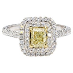 GIA Certified Natural Yellow Radiant Diamond 1.30 Carat TW Gold Cocktail Ring