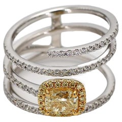 GIA Certified Natural Yellow Radiant Diamond 1.39 Carat TW Gold Cocktail Ring