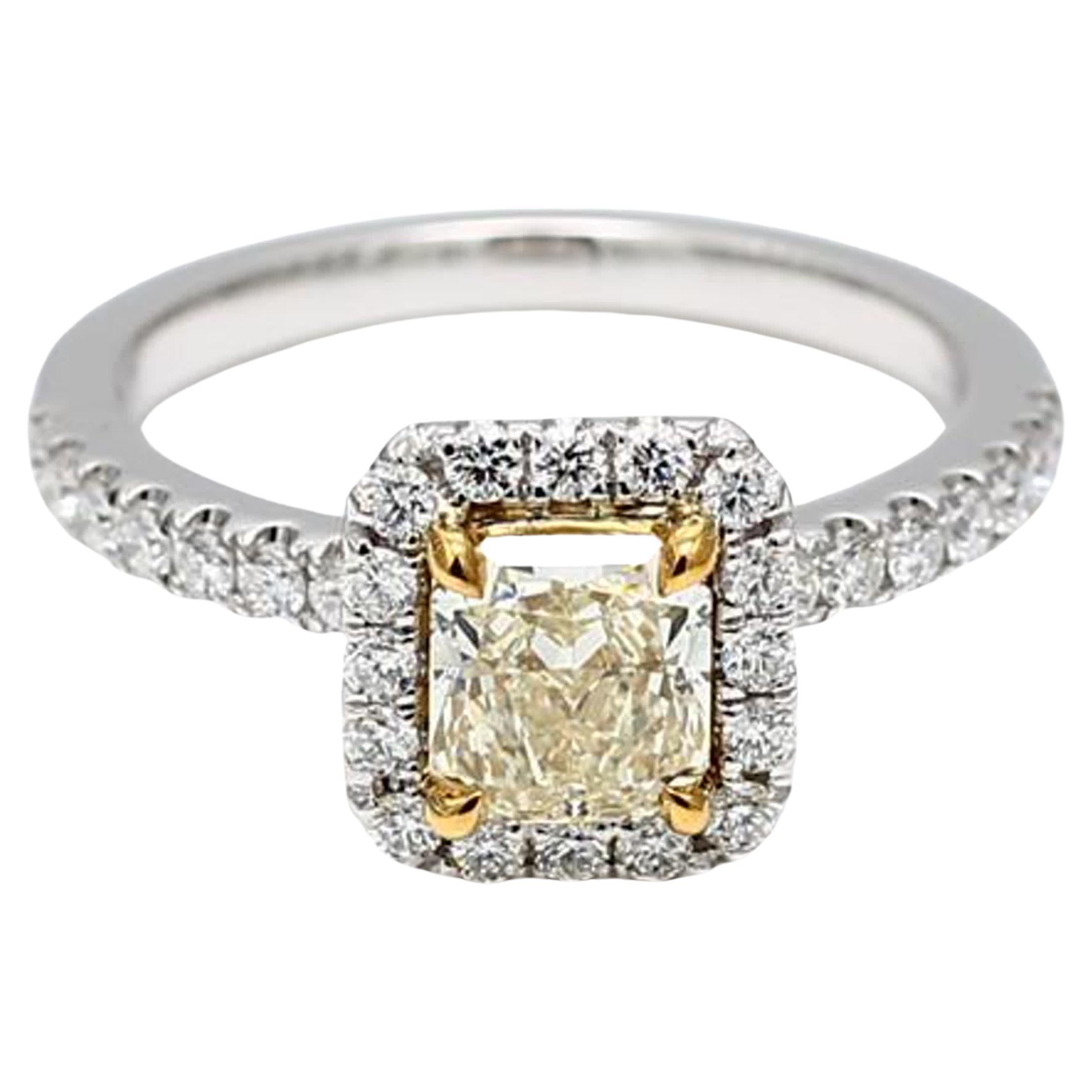 GIA Certified Natural Yellow Radiant Diamond 1.41 Carat TW Plat Cocktail Ring For Sale