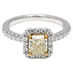 GIA Certified Natural Yellow Radiant Diamond 1.41 Carat TW Plat Cocktail Ring