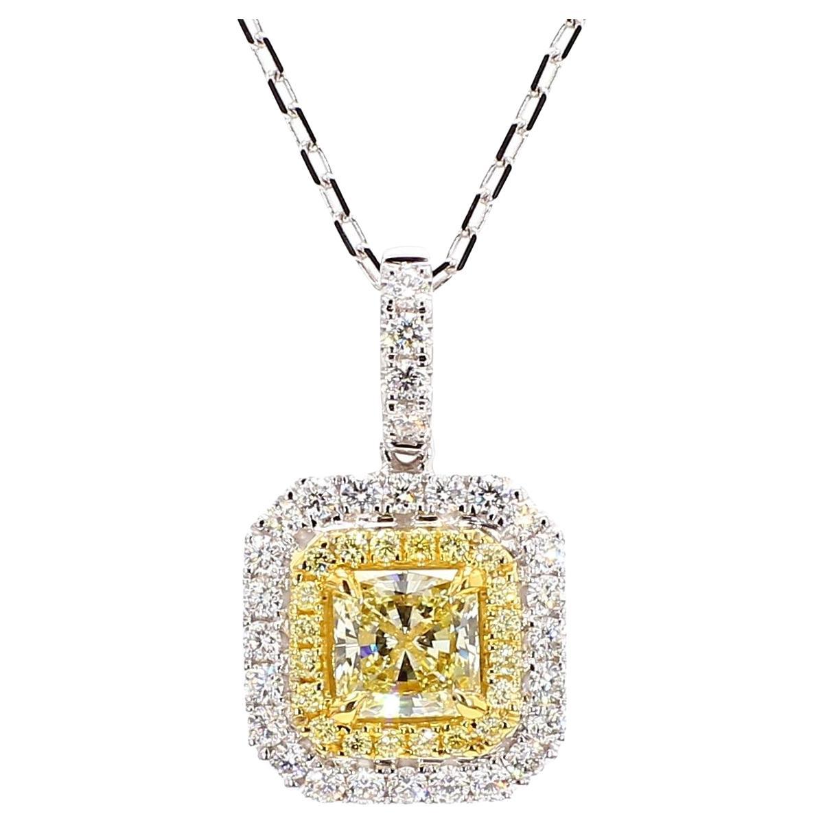 Colgante de gota de oro con diamante radiante amarillo natural certificado por GIA de 1.45 quilates TW
