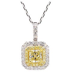Colgante de gota de oro con diamante radiante amarillo natural certificado por GIA de 1.45 quilates TW