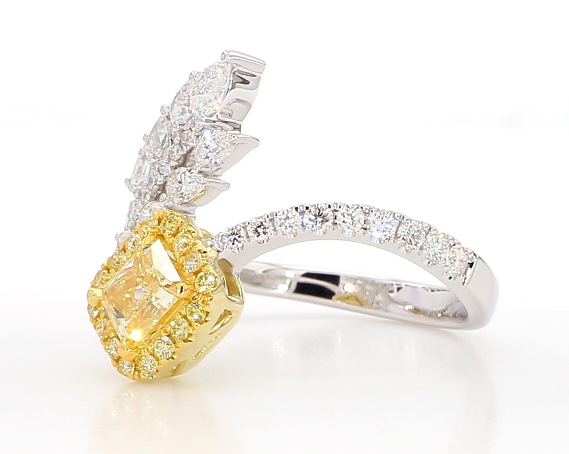 Contemporary GIA Certified Natural Yellow Radiant Diamond 1.50 Carat TW Gold Cocktail Ring For Sale
